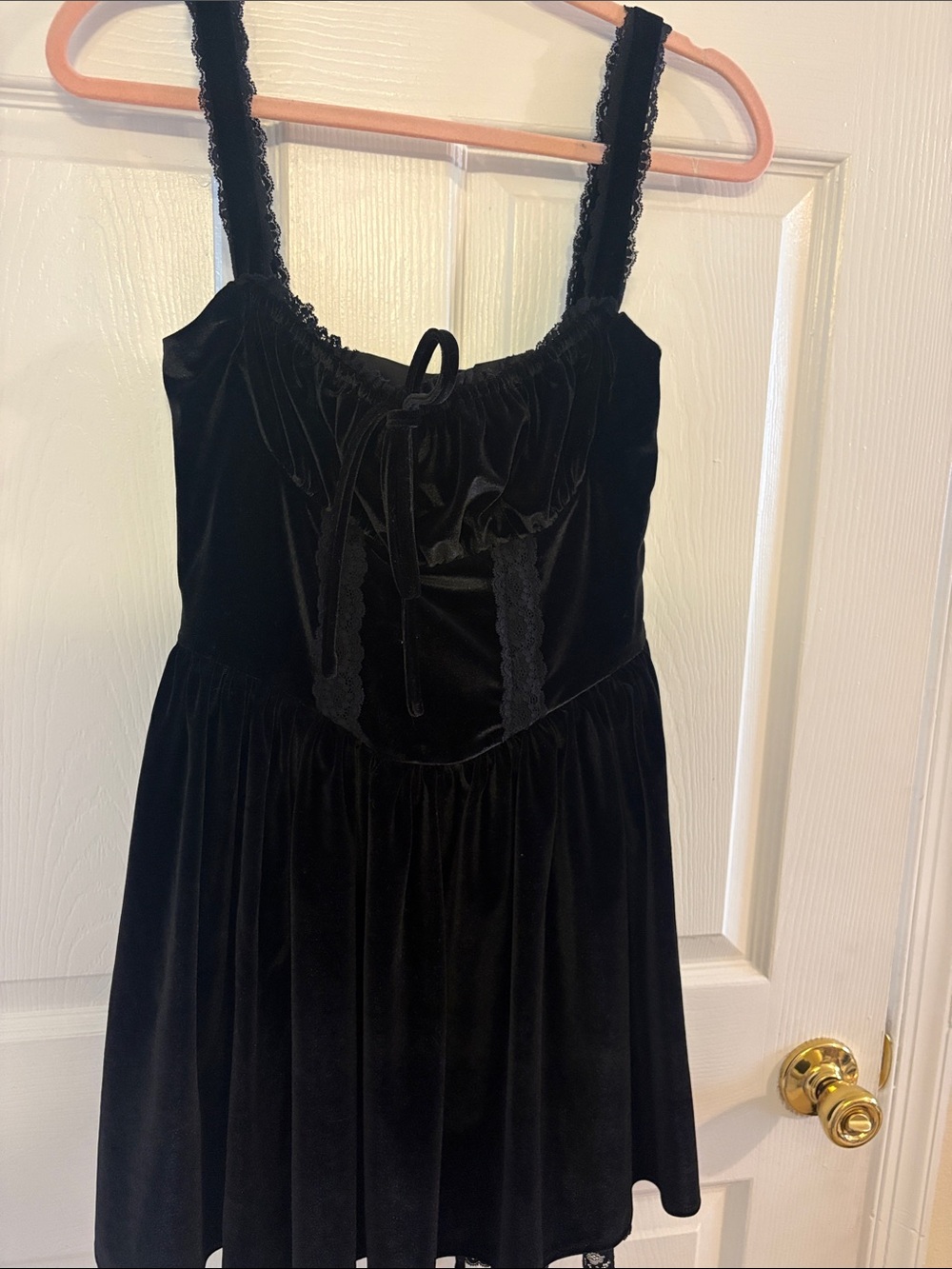 Nasty Gal Black Velvet Mini Dress with Lace Trim